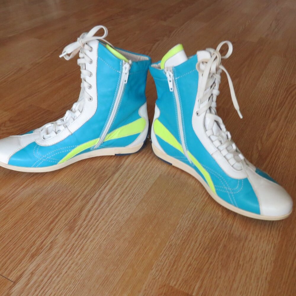 Byblos 616 Blue Leather Karate Boxing Women’s Lace Zipper Italy Unisex Shoes 37 - Picture 9 of 11